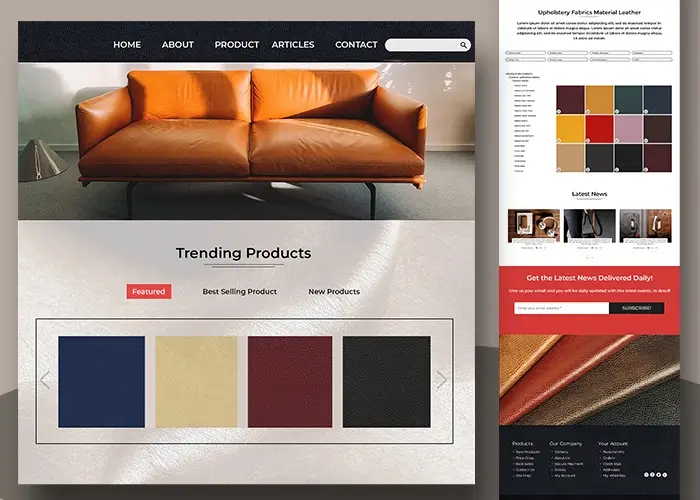 Leather Material Website Design showcased in Elohim Software Solutions portfolio
